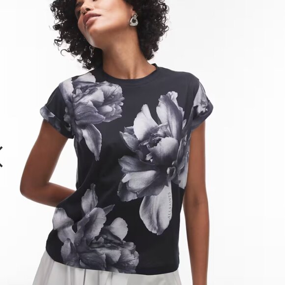 NWT AllSaints Anna Floral Print Crew Neck Short Sleeve T-Shirt XS - Picture 2 of 13